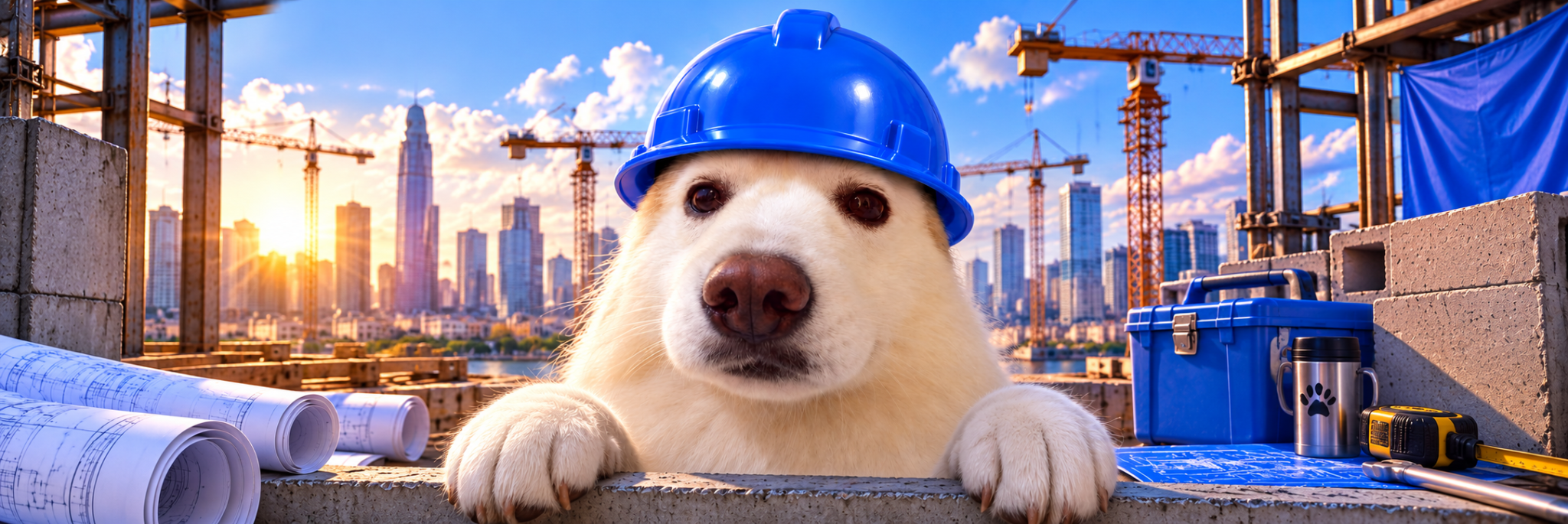 Basedog at a city construction site